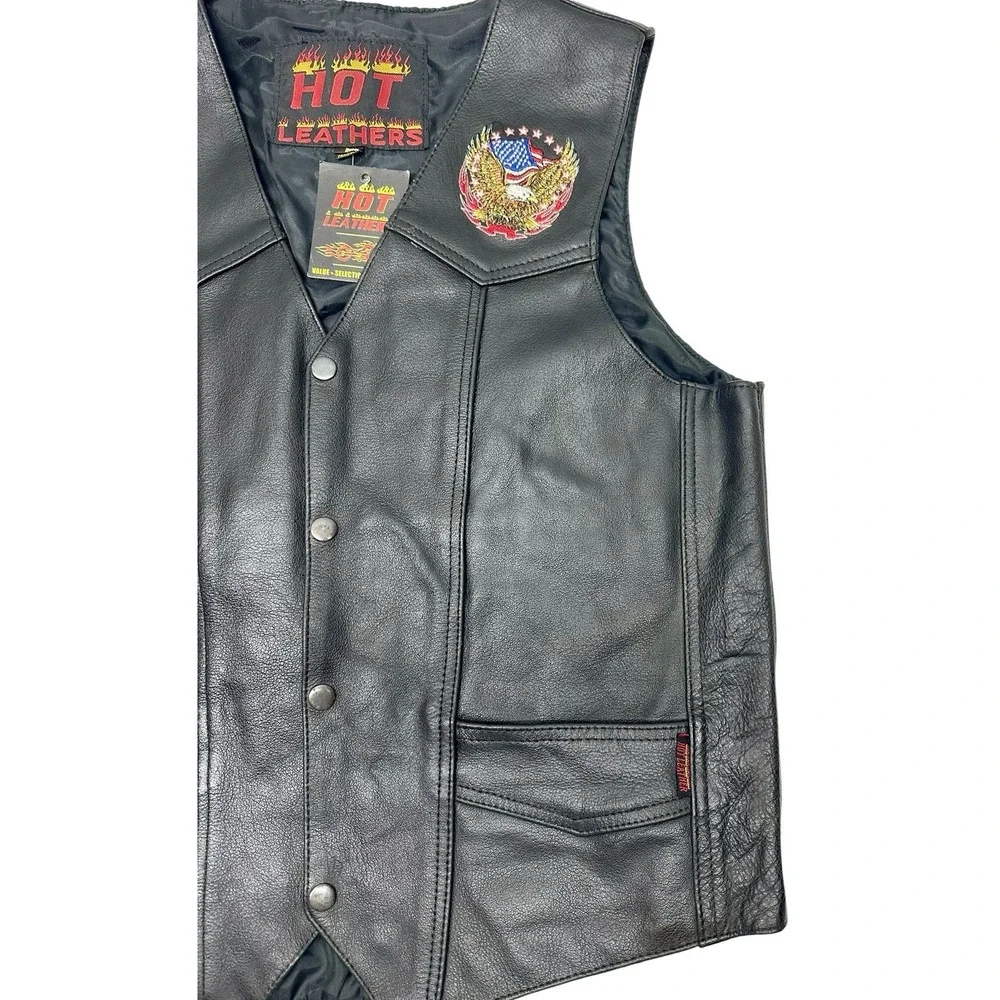 HOT LEATHER‎ VEST  SIZE LARGE   VERY BLACK 100%  leather outer shell